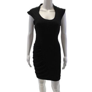 Cut25 Womens Ruched Scoop Neck Cap Sleeve Zipped  Midi Dress Black Size 4